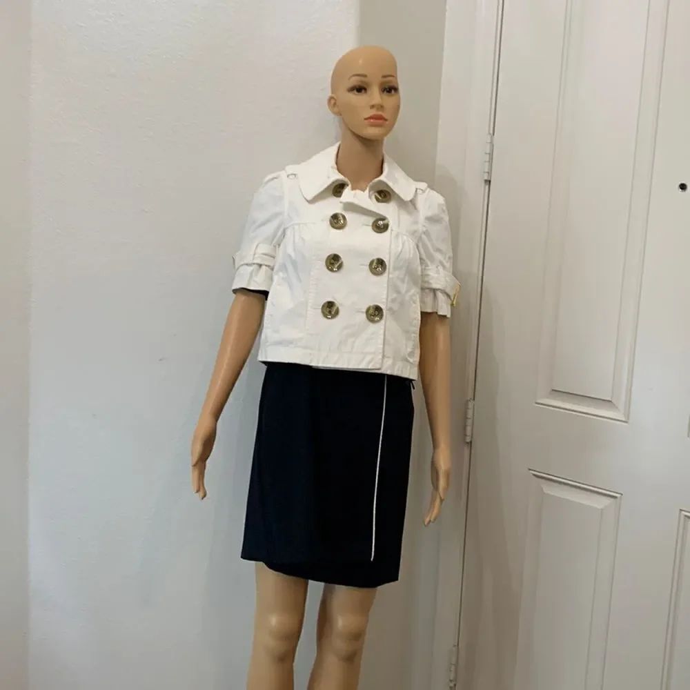 Juicy Couture Double Breasted Crop Pea Coat Lady Jacket White Tortoise Shell